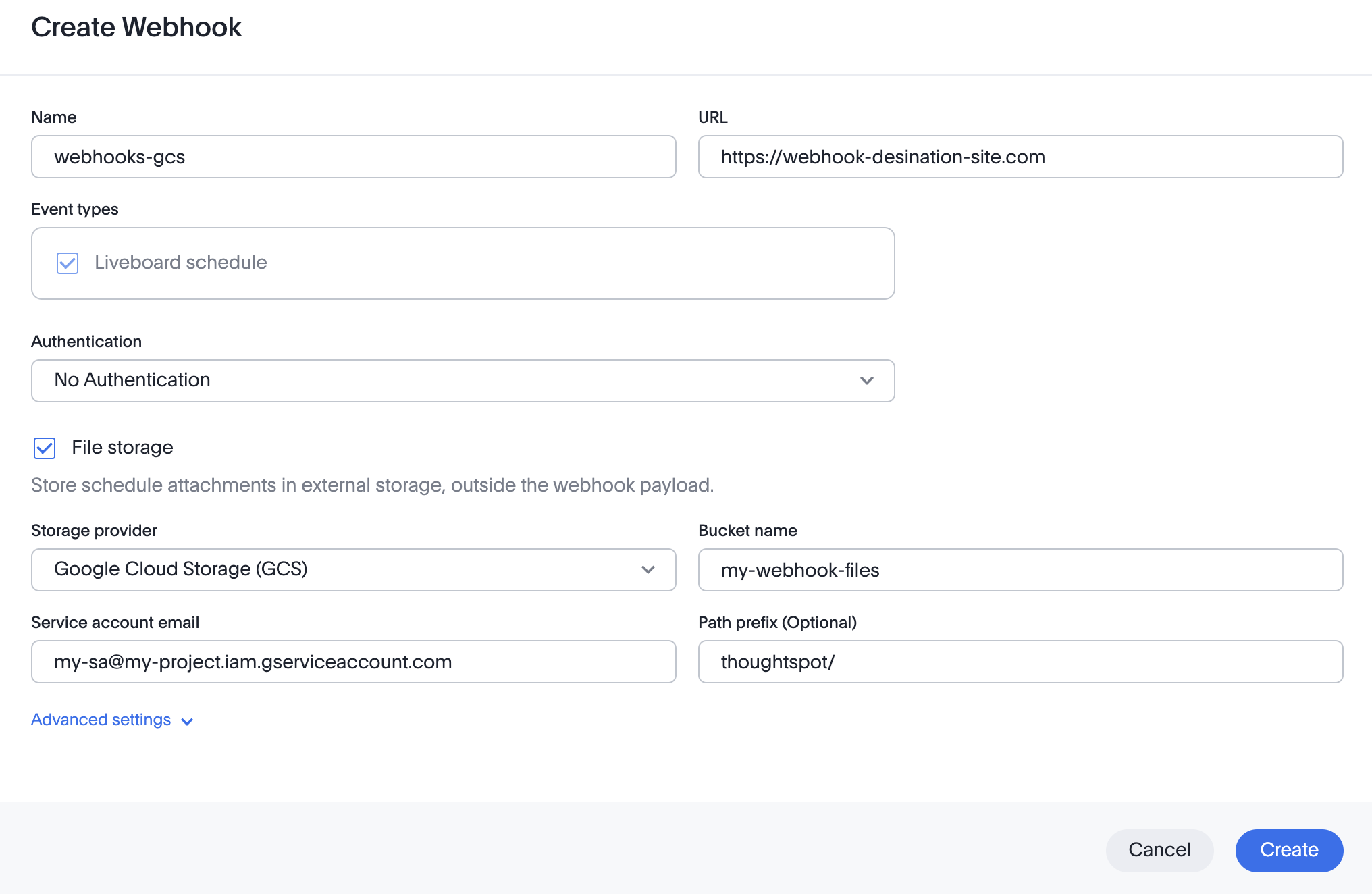 Webhooks for GCS storage